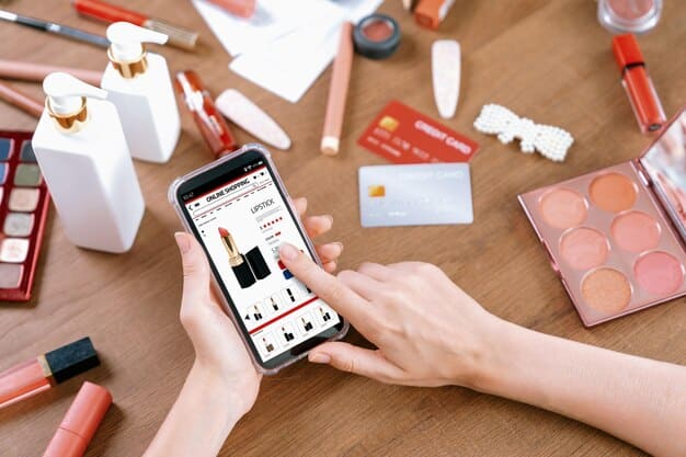 A smartphone displaying a coupon app with various deals on health and beauty products. The user is scrolling through the app, highlighting the ease of finding digital coupons.
