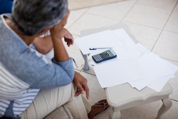 A person using a calculator and reviewing tax forms, with a focus on the adjusted gross income (AGI) section. The scene portrays careful calculation and attention to detail.