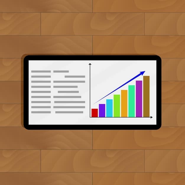 An upward-trending arrow graph displayed on a digital tablet, surrounded by charts and financial data. The scene is brightly lit and conveys a sense of growth and positive financial performance.