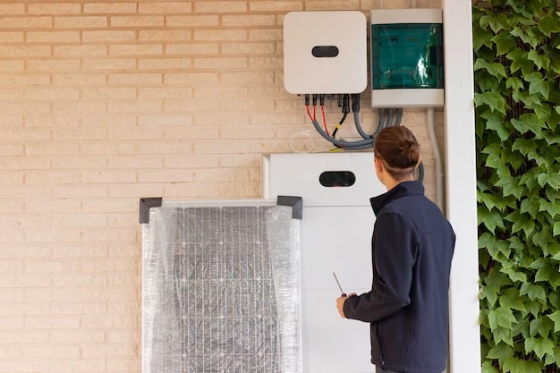 A detailed view of a high-efficiency HVAC system being installed in a home. The focus should be on the equipment and the professional installing it, highlighting the technical aspects of the upgrade.