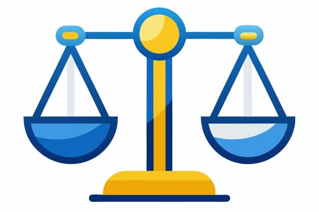 A graphic depicting a scale balanced with 