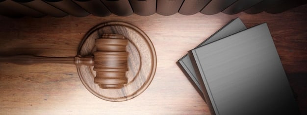 A gavel resting on top of a stack of legal documents with the words 