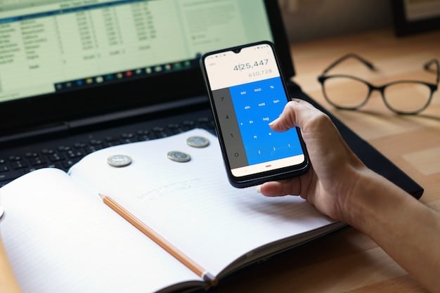 A close-up of hands using a budgeting app on a smartphone, with various expense categories displayed on the screen. The background is blurred to keep the focus on the phone.