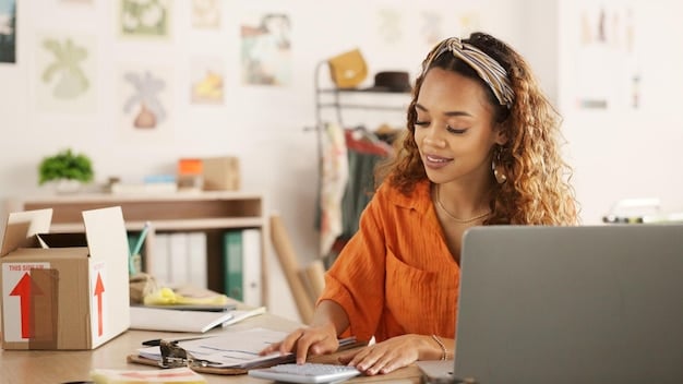 A person sitting at a desk, using a laptop and a calculator to create a detailed holiday budget. The scene should emphasize organization, careful planning, and a responsible approach to financial management.