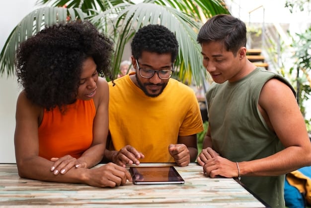A diverse group of students using AI-powered tablets with various accessibility features enabled, showing real-time translation, text-to-speech, and altered visual formats. The classroom is modern and welcoming, emphasizing inclusivity.