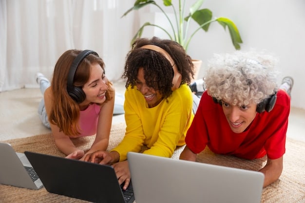 A diverse group of students actively participating in an online class, each with their own device, symbolizing equitable access to remote learning.