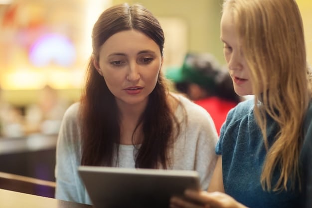 A school counselor talking to a thoughtful student, with digital devices subtly in the background indicating the context. The counselor is showing compassion and active listening.