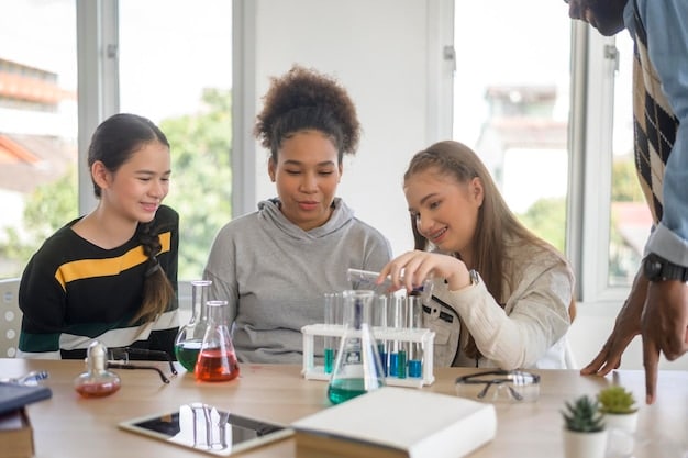 A group of diverse students in a well-equipped science lab, engaging in a hands-on experiment with their teacher. The scene is energetic and interactive, reflecting how the New Federal Grant Program Aims to enhance the learning environment and opportunities available in underserved schools. Show the excitement of discovery.