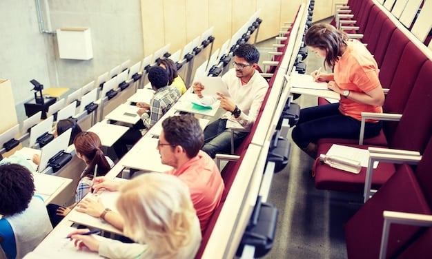 A crowded lecture hall at a US university, filled with students attending a STEM-related course. The image illustrates the challenges of accommodating the 15% increase in students demanding STEM Education Programs Across US Universities, as highlighted by the new report.