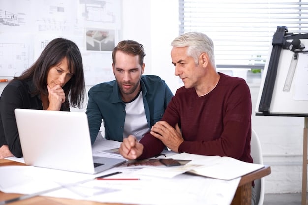 A family sitting at a table, reviewing financial documents and using a laptop to research college savings plans, scholarships, and financial aid options. The scene captures the essence of The Impact of Inflation on College Tuition: How US Families Can Prepare for Rising Costs in 2025, highlighting the importance of financial planning.