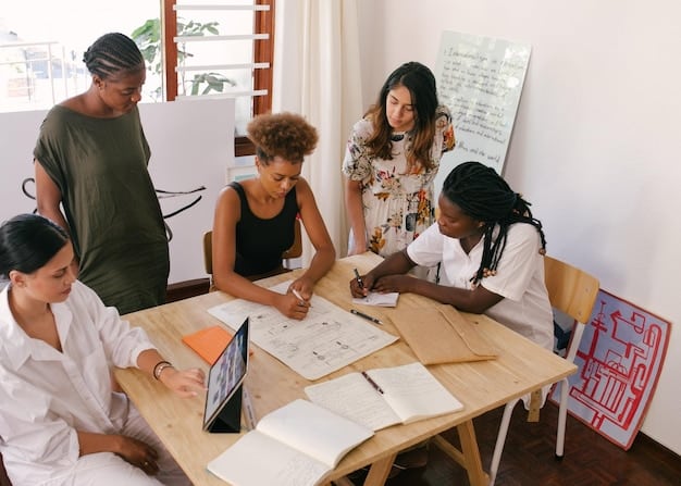 A group of diverse students working collaboratively on a project in a general education classroom. A student with a visible disability is actively participating, highlighting the benefits of inclusive education.