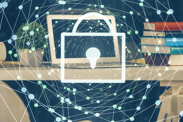 A digital representation of a network with nodes representing students and educational institutions, all connected through secure, encrypted lines, symbolizing data protection in technology.