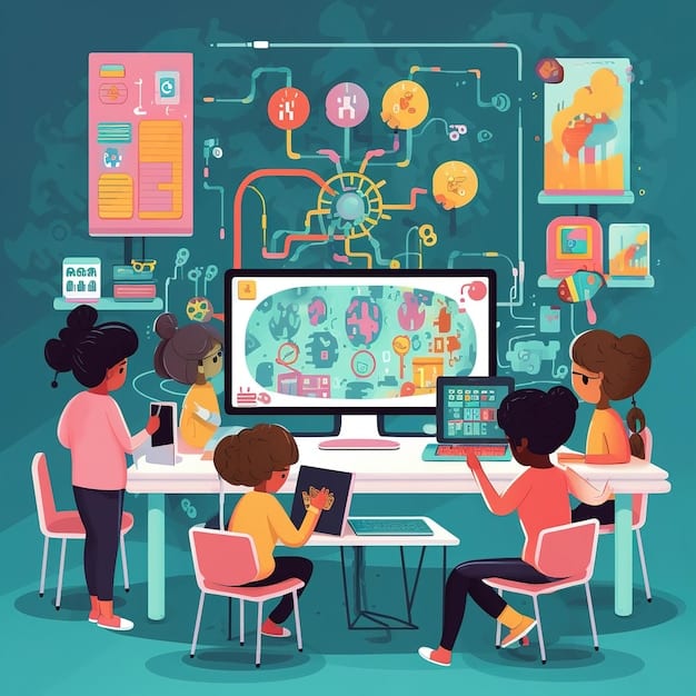 A detailed schematic illustrating the interconnected components of a comprehensive STEM curriculum, including interactive modules, teacher training, and community outreach.