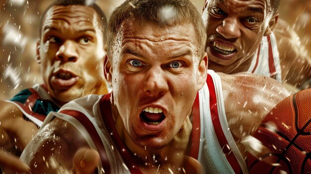 Close-up of a prominent NBA Finals star, mid-game, showing intense focus, sweat, and determination, with a blurred crowd and court in the background.