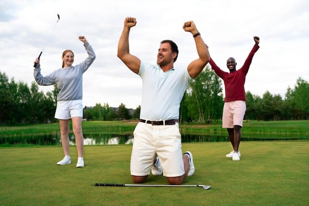 A diverse group of professional golfers from various tours shaking hands on a green, symbolizing unity and a potentially unified future for the sport.