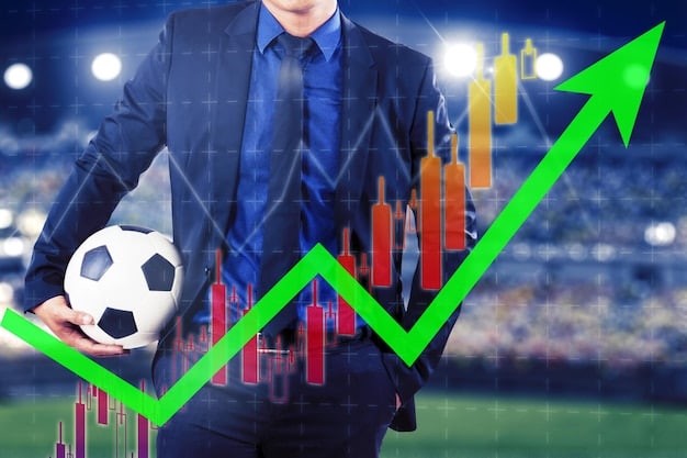 A graph showing the steady increase in NFL player salaries over the past decade, with a highlighted marker indicating the projected 7% rise in 2025. The graph visually represents the financial growth in the NFL. The text 