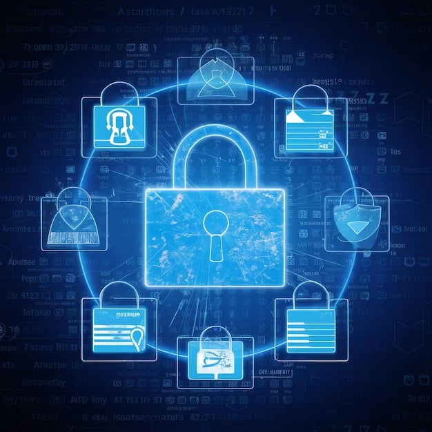 A padlock icon superimposed over a network of interconnected digital devices, representing data privacy and secure digital interactions.