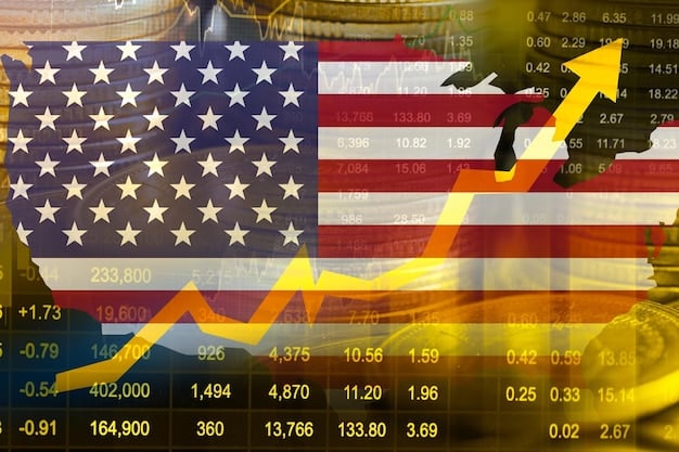 A graph showing the historical inflation rates in the US over the past 5 years, with projections for the next year. The graph is set against a backdrop of an American flag, emphasizing the domestic focus of the economic data on the impact of inflation on US Businesses.
