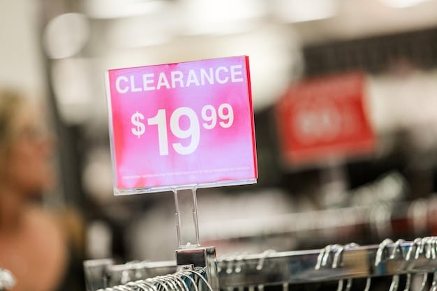 A close-up shot of a price tag on a product in a supermarket, with the price increasing slightly. The background subtly shows other products with similar price increments, visually representing the impact of inflation on consumer goods in the US.