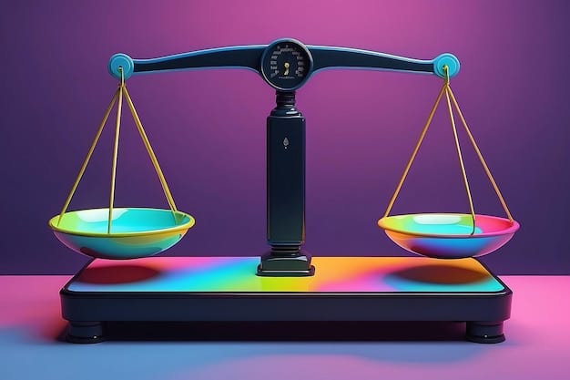 A stylized visual representation of a scoring system or a weighing scale, with different skills, education levels, and economic contributions depicted as positive weights, suggesting a merit-based immigration approach.
