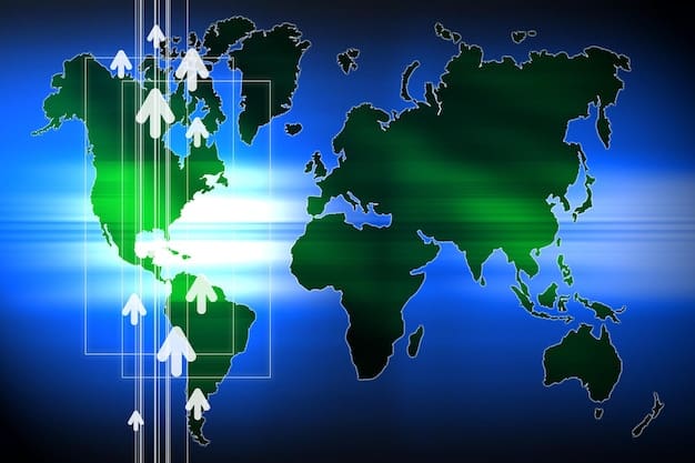 A detailed world map with arrows and symbols representing the flow of climate finance and technology transfer between developed and developing nations, emphasizing global collaboration and shared responsibility.