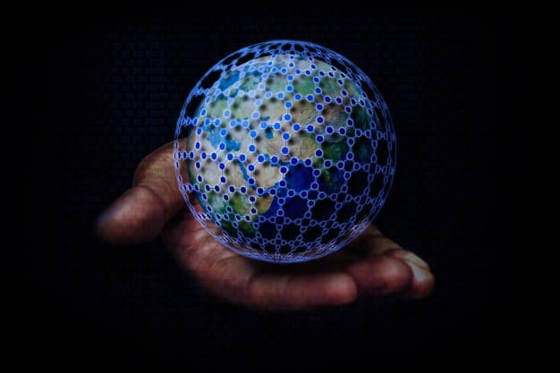 A globe overlaid with a neural network pattern, with hands from different continents shaking in the foreground, symbolizing global collaboration on AI.