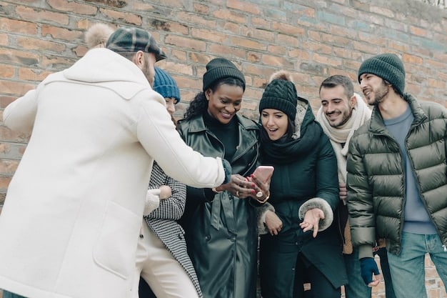 A group of diverse people, potentially refugees, interacting peacefully and engaging in community activities within a welcoming European urban setting, symbolizing integration and hope.