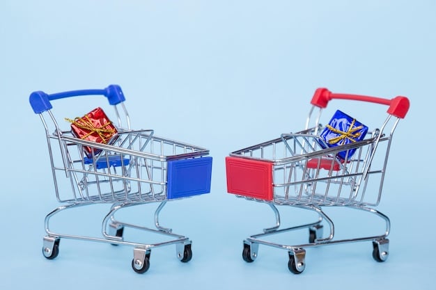 A side-by-side comparison of two shopping carts filled with identical groceries. One cart represents the average cost of groceries under current trade agreements, while the other represents the projected cost under updated trade agreements in 2025. The difference in the total cost is visually highlighted to showcase potential savings or increases for consumers. How Will the Updated US Trade Agreements in 2025 Impact American Consumers' Wallets?