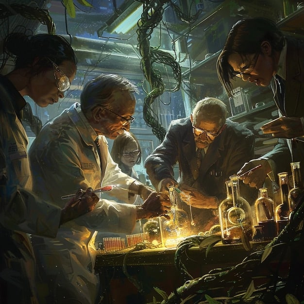 A collage showcasing researchers in a lab, scientists conducting fieldwork in a developing country, and a panel of experts analyzing global health data, symbolizing the US's multifaceted research efforts in How the US is Addressing Global Health Crises: A Look at Funding, Research, and Prevention Efforts.