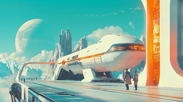 Concept art of a future spaceport with commercial spacecraft taking off and landing, emphasizing the blend of national space goals and commercial space ambitions driven by What Does the New US Space Policy Mean for Commercial Space Travel and National Security?.