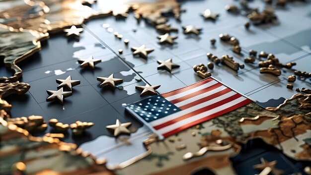 A global map highlighting areas of US military presence symbolizes the reach and impact of US defense spending on national security and international relations.