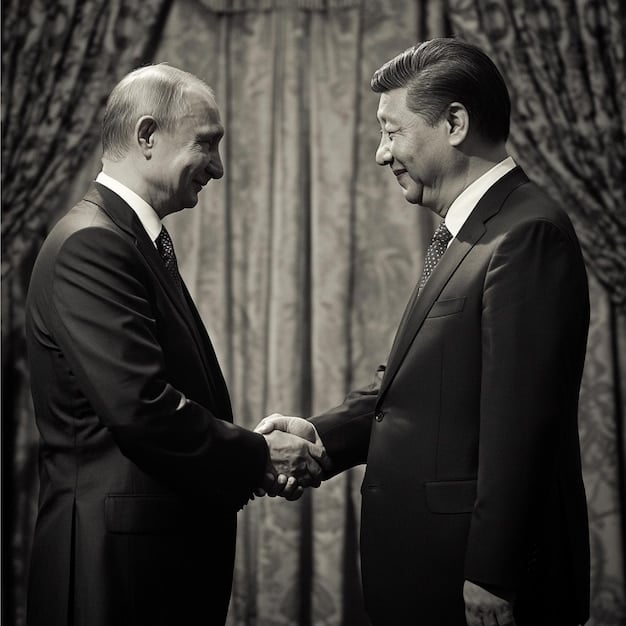 A black and white historical photograph depicting President Richard Nixon shaking hands with Chairman Mao Zedong during Nixon's visit to China in 1972. The image captures a significant moment of diplomatic breakthrough, symbolizing the opening of relations between the United States and China after decades of estrangement.